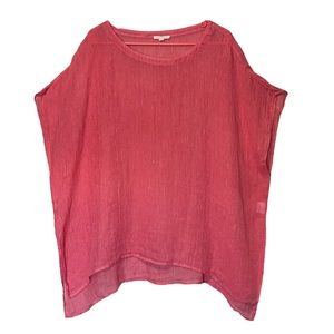 Eileen Fisher Coral Pink Striped Drape Sleeve Boxy Top